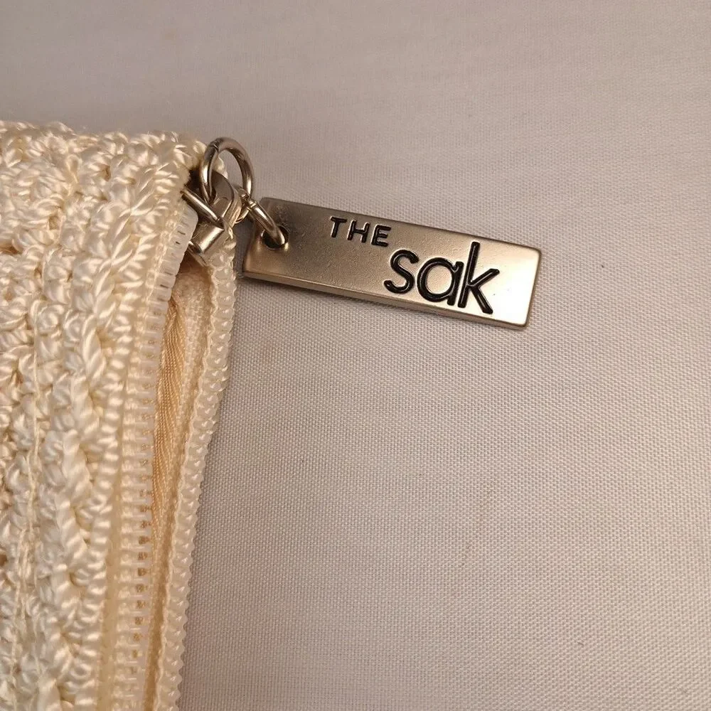 The Sak Crocheted Knit Medium‎ Tote Shoulder Bag Purse Natural Tan Boho 12.5x11